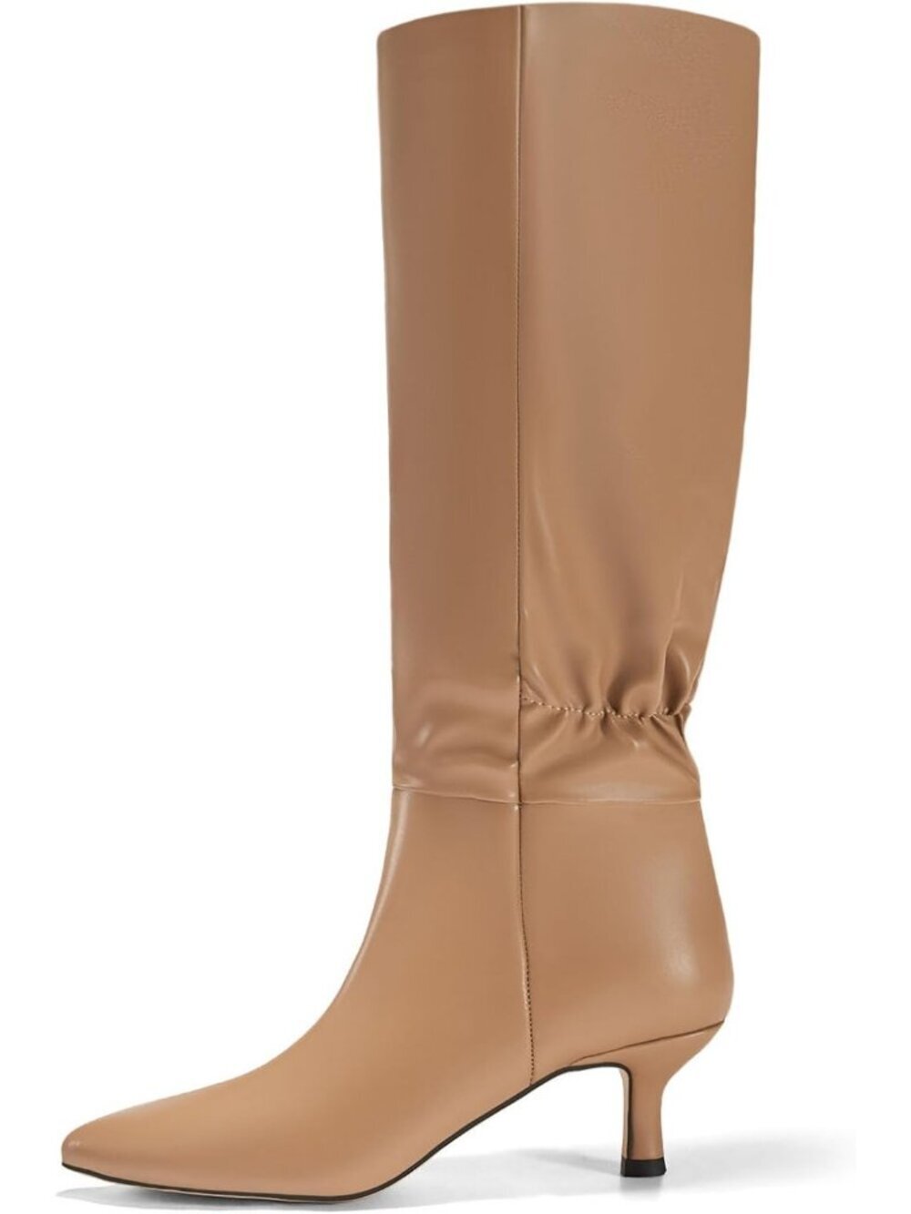 Women's Brown Rubber Pointed Toe Pull On Winter Elegant Knee High Heeled Boots